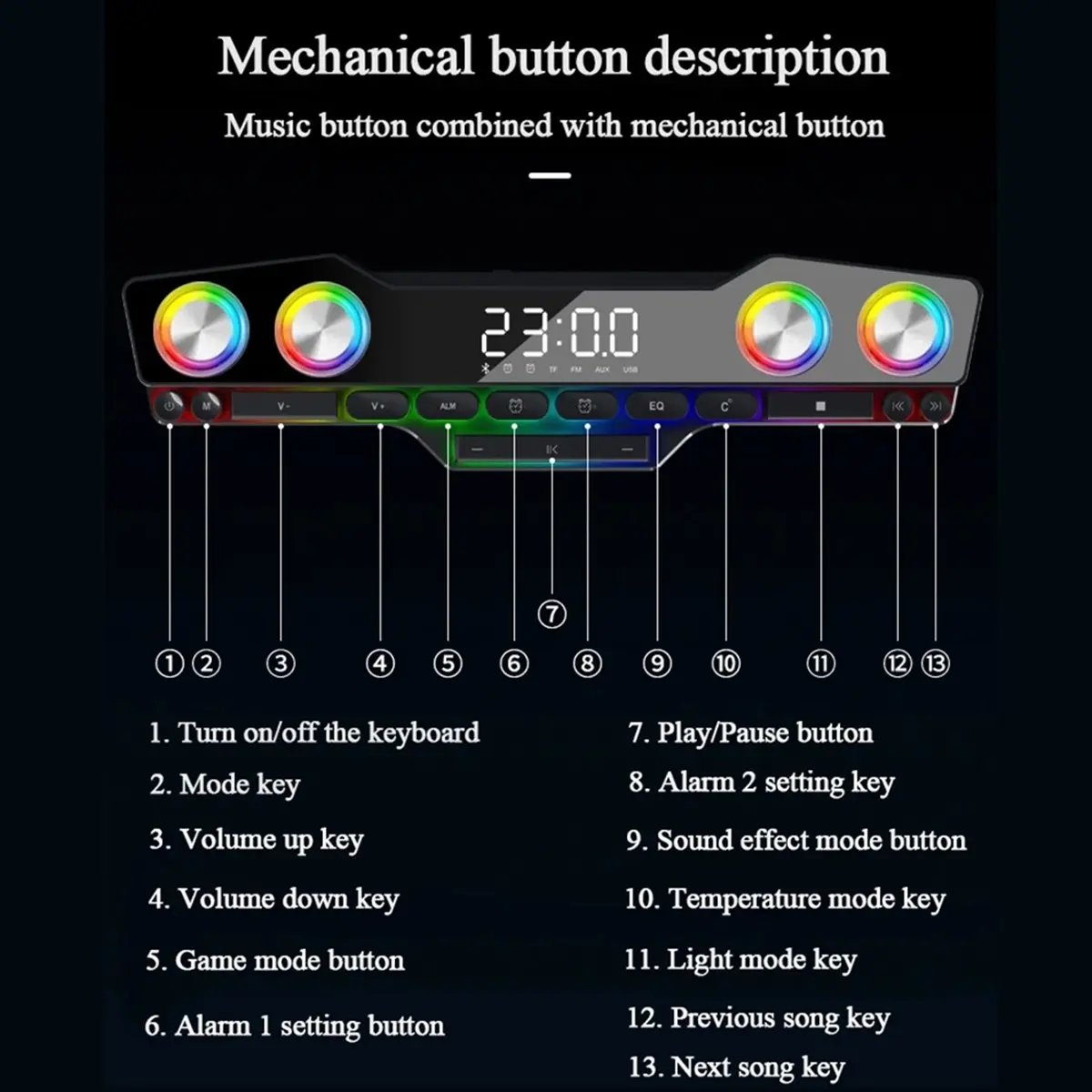 AABFK V18 Dazzle Colour Speakers Home Desktop Computer Game Big Sound LED Colour Lights Gaming Keyboard Bluetooth Speakers