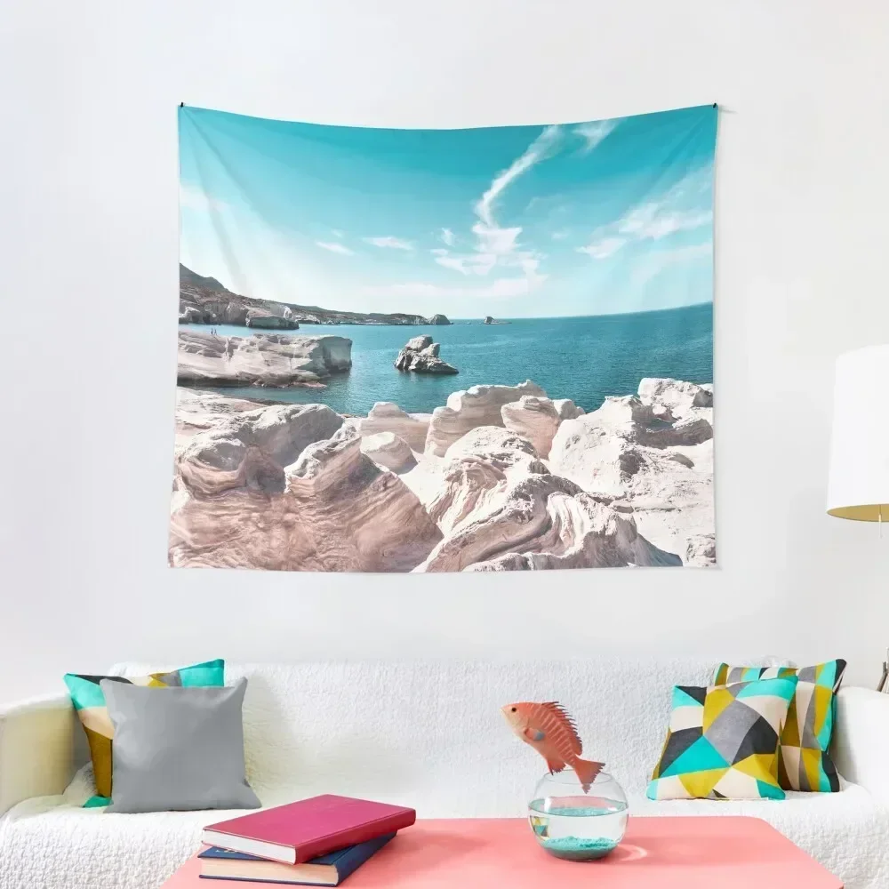 

Milos island, Sarakiniko Beach, Greece Travel Photography Tapestry Home Decorating Wall Decoration Items Tapestry