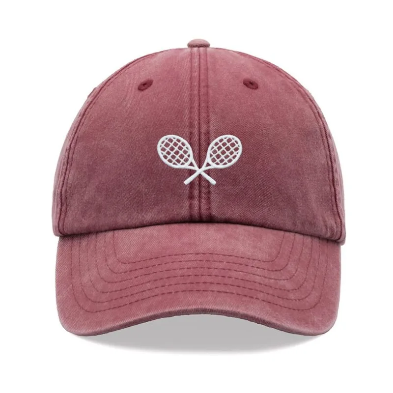 1pc Tennis Racquets Crossed Retro Washed Baseball Caps for Men,outdoor Leisure Unisex Adjustable Driver Cap for Holiday Festival