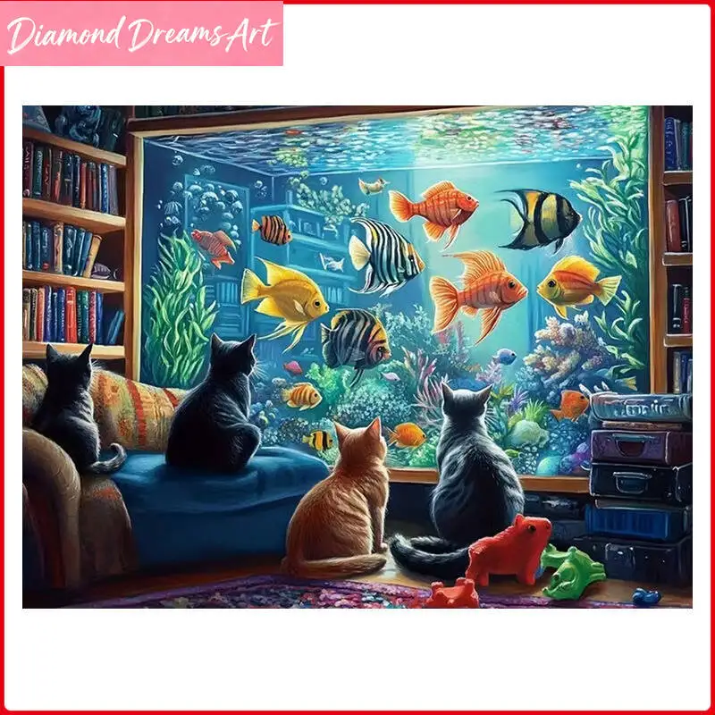 Cats Fish Diamond Painting Tank Cute Picture Diamond Mosaic 