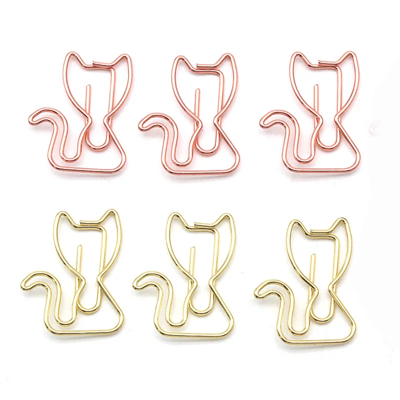 Trombone animal de dessin animé en forme de chat, trombones de document en or rose, signet en métal créatif, épingle à papier mignonne, accessoires de licence