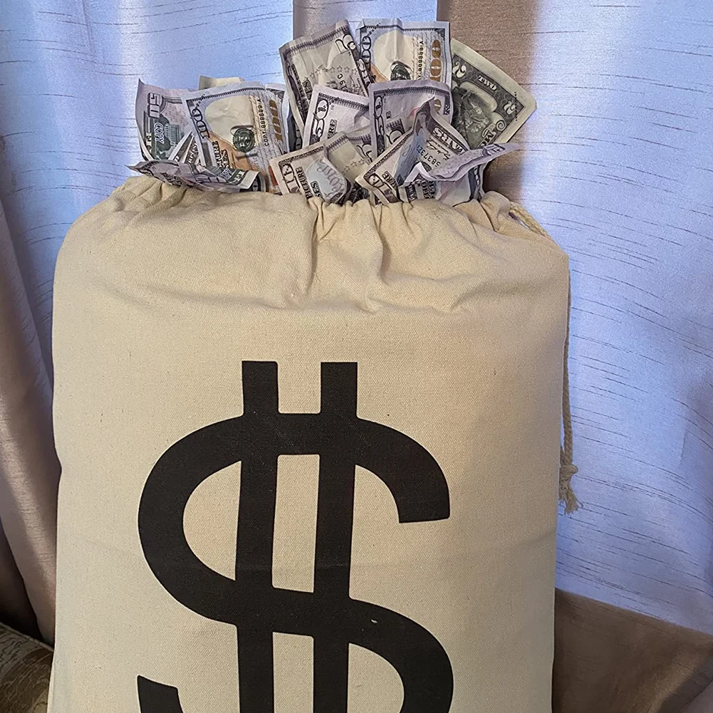 11,8 x 15,7 Zoll große Geldtasche Requisite Geld Dollarzeichen Kordelzug Tasche Dollar Symbol für Spielzeugbevorzugung Cosplay Thema Party Zubehör – Detail 4