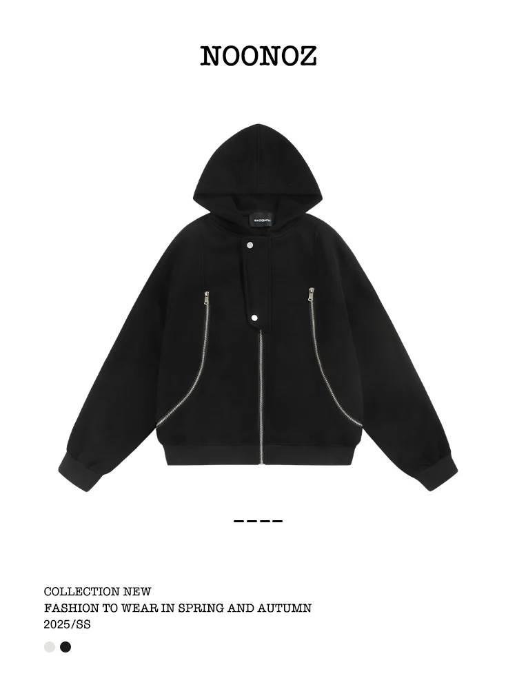 American High Street Fashion Trend Zipper Hooded Cardigan Sweatshirt Loose Casual Design Jacket Unisex