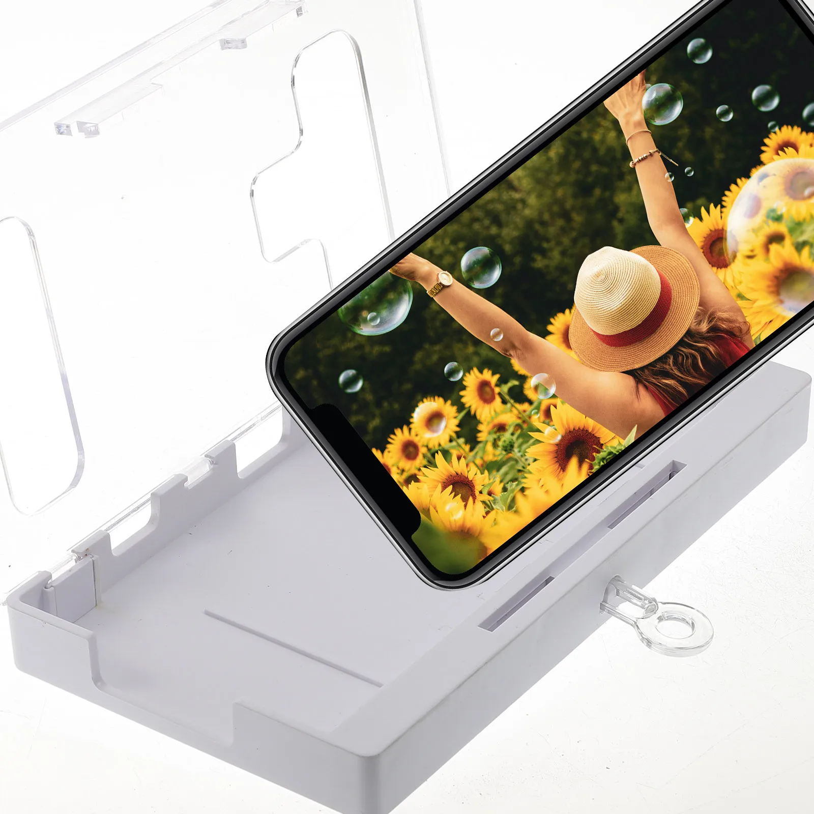 

Cell Phone Lock Box Key Secured Transparent Acrylic ABS Design Emergency Call Slot Portable Phone Jail for Adults Digital