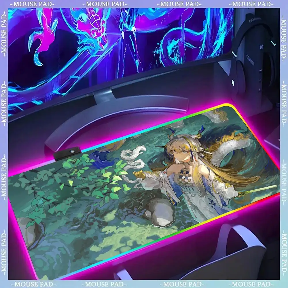 

Kawaii Dragon Anime Arknights Shu Cute Girl Mouse Pad Gamer Luminescence Led Mouse Pad Gaming Table Rgb Deskmat Keyboard Pc Mou