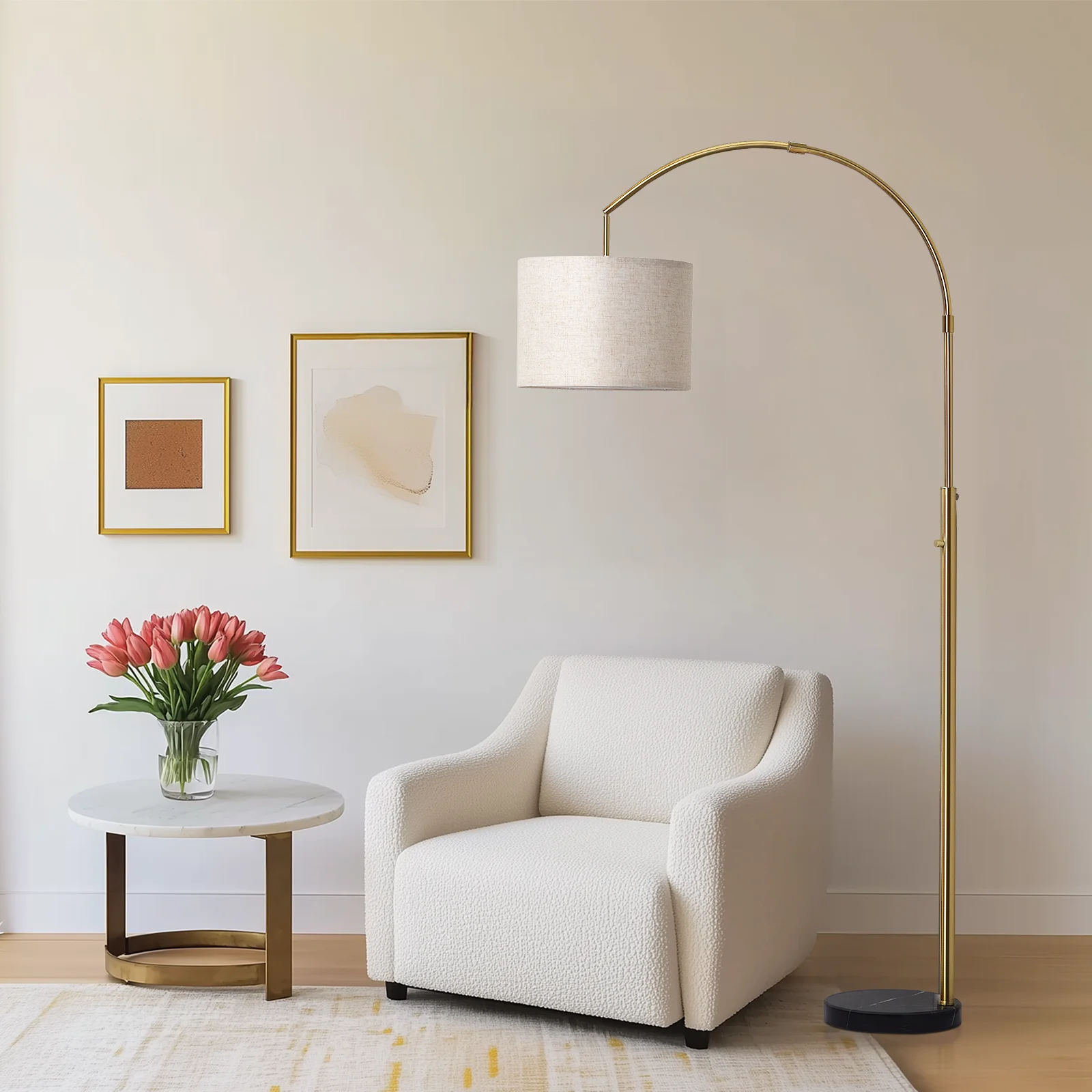 72'' Dimmable Overarching Floor Lamp With Sturdy Marble Base, 6W Bright, 3000K Warm, Rotary Switch For Easy Control