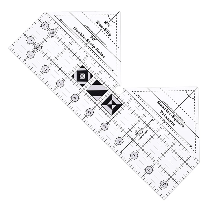 90 Degree Double Strip Quilt Ruler, 10 Inch Acrylic Quilting Triangle Rulers, Non-Slip Quilting Rulers And Templates