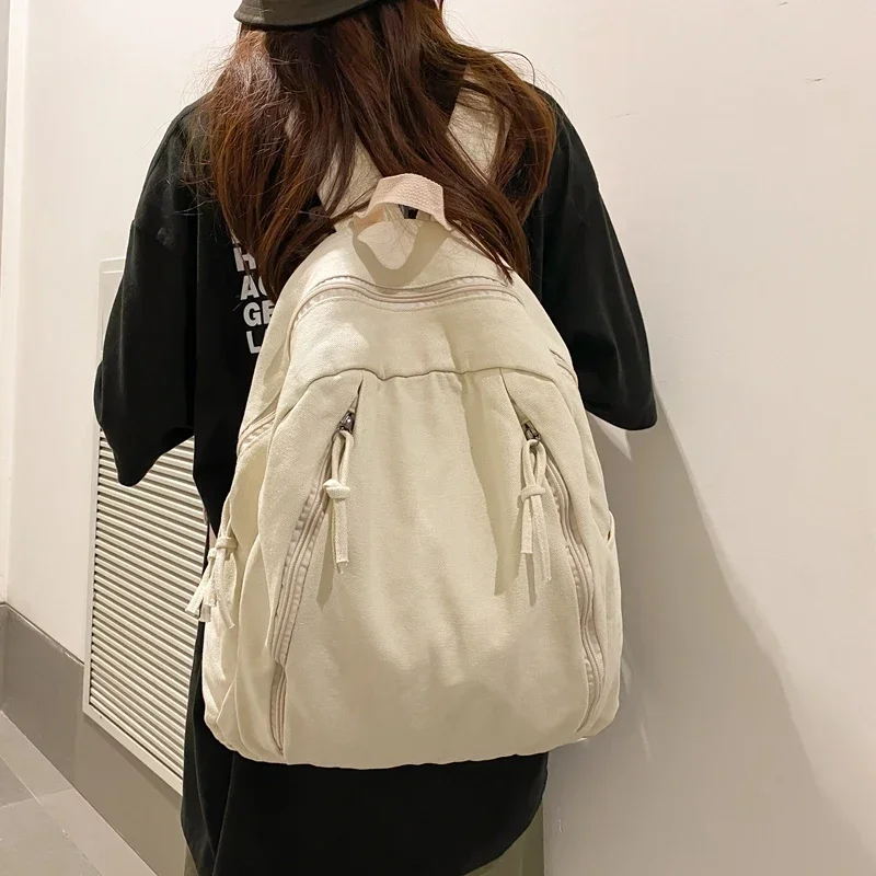 American Style Cool Canvas Backpack Women 2023 Solid Color Unisex High Capacity Student College Backpack Girl Boy Travel BookBag