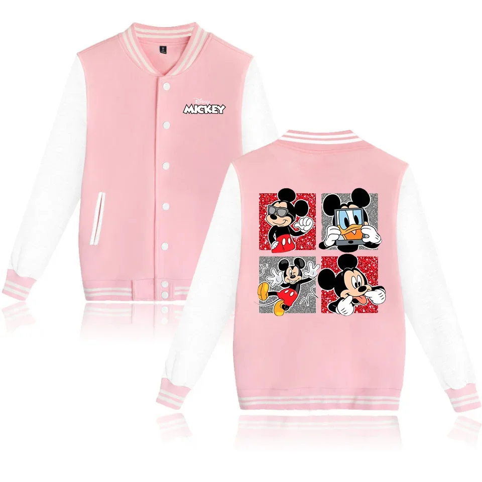 

2024 Disney Mickey Minnie Mouse Baseball Jacket Women Hip Hop Harajuku Jackets Streetwear Kids Girls Loose College Coats