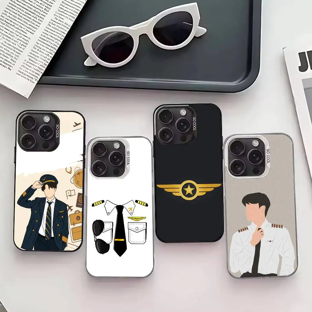 

A-Airplane Pilot E-Epaulette Phone Case For iPhone 17,16,15,14,13,12,11 Plus,Pro Max,XS,Colored silver phone case