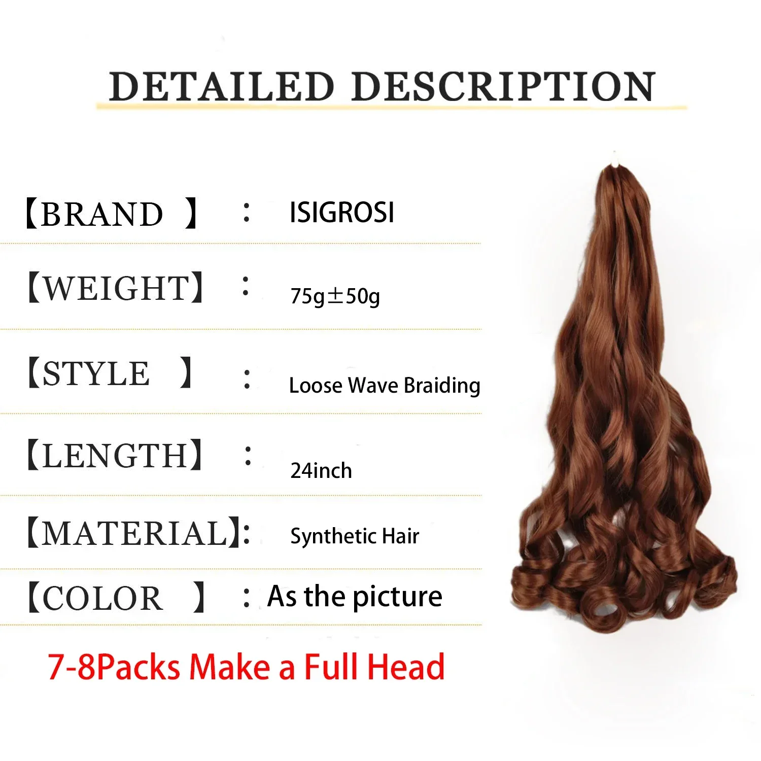 Long French Curly Braiding Hair Extensions Synthetic Loose Wave Braided Crochet Hair for Women Balck Spiral Curls Crochet Hair