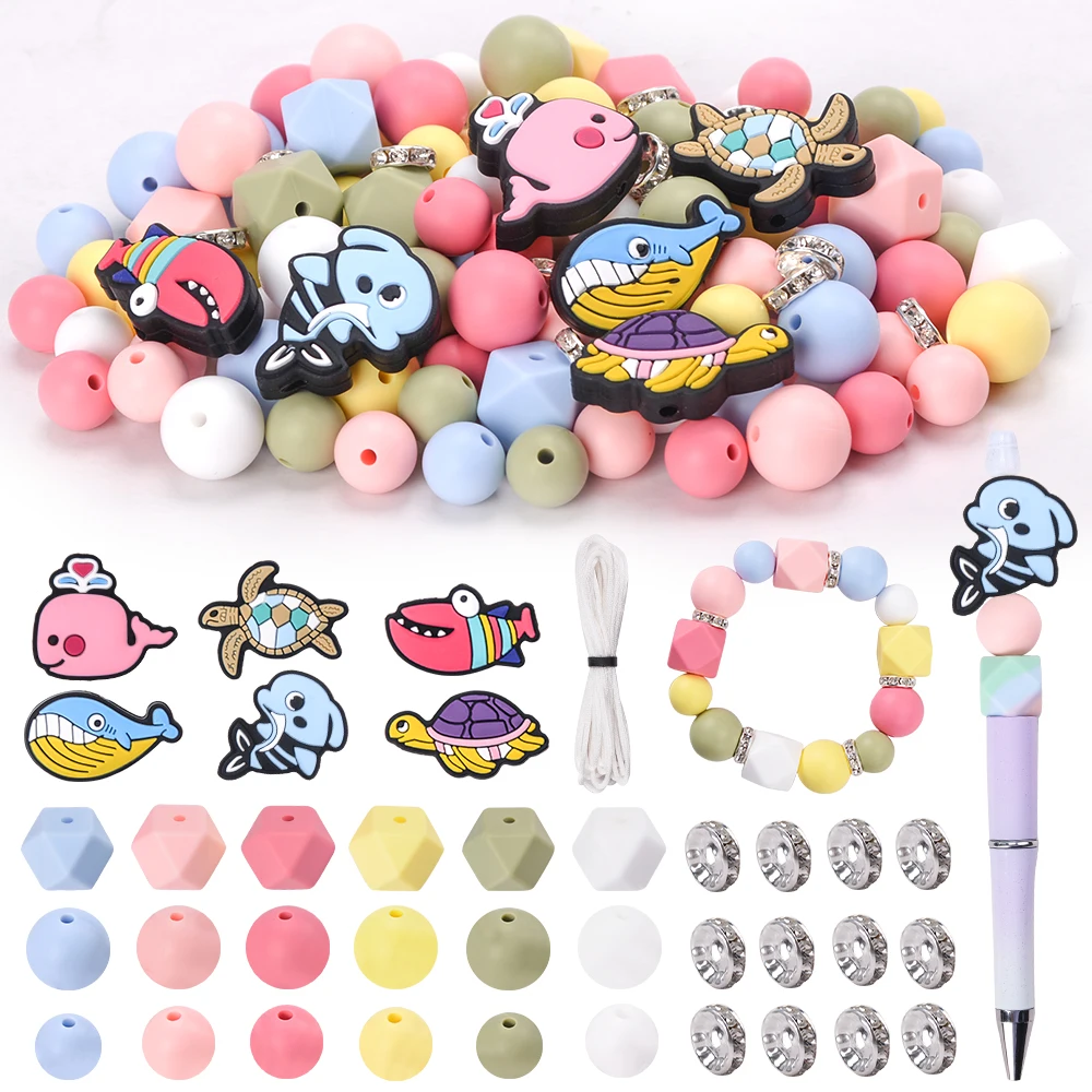 LOFCA 140pcs  cartoon 15mm beads  Round Beads DIY jewelry accessories For Bracelets Keychain Necklace Jewelry Accessories