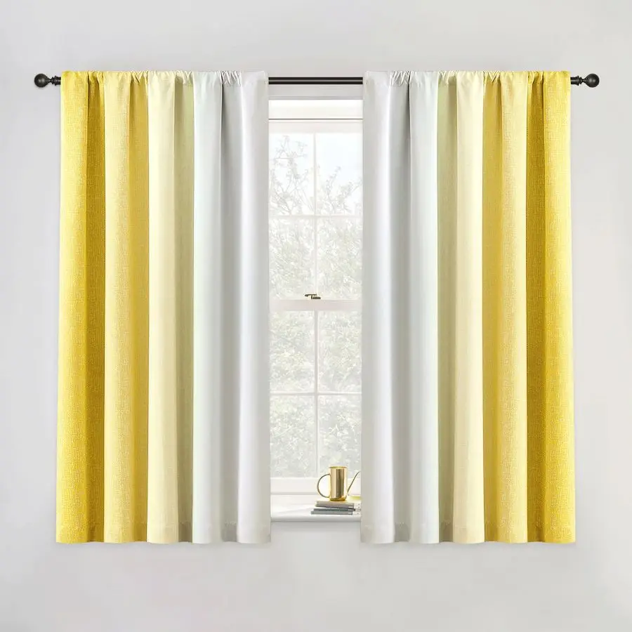 

100% светонепроницаемые шторы, 54 дюйма в длину, 2 панели, для спальни и гостиной, с золотисто-желтым и белым градиентным узором, затемняющие, для обеспечения приватности