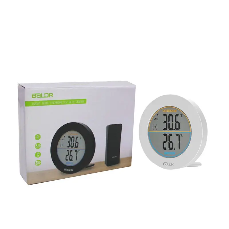 Wireless Round LCD Display Home Thermometer Indoor Outdoor Wall Table Digital Temperatue Record Trend Monitor C/F Sensor -30~60C