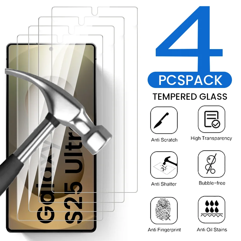 4Pcs Protective Glass For SamsungS25 Samsung Galaxy S 25 S25 Ultra Plus S24 5G S25+ 9H Screen Protector Explosion-Proof HD Film