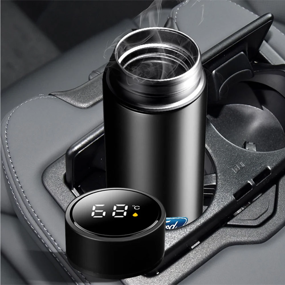 Car Smart Thermos Mug Insulation Cup Led Digital Temperature Display For Mustang GT Focus Mk2 Mk3 Fiesta Ranger STRACING