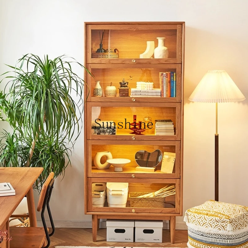 

Nordic modern simple all-solid wood flap glass wine cabinet home study floor, figure display