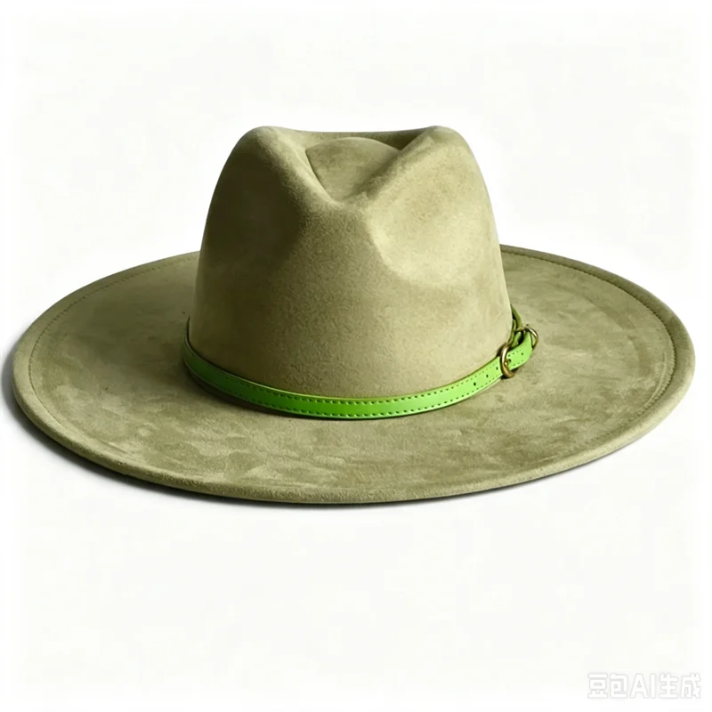 Gray Vegan suede hat Belt  jazz top panama hat Matching-color belt unisex women's hat wide brim fedora wide brim hat  SRFTG