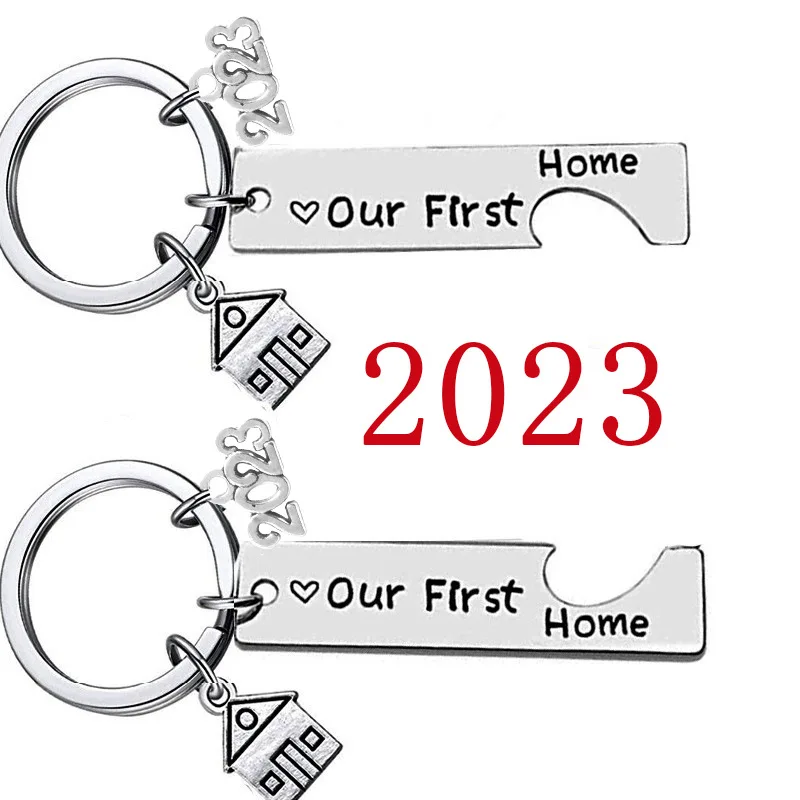 2Pcs Home Keychain Engraved Our First Home House Keyring 2023 2024 Couples Housewarming Gifts Lovely Gift For New Home Owners