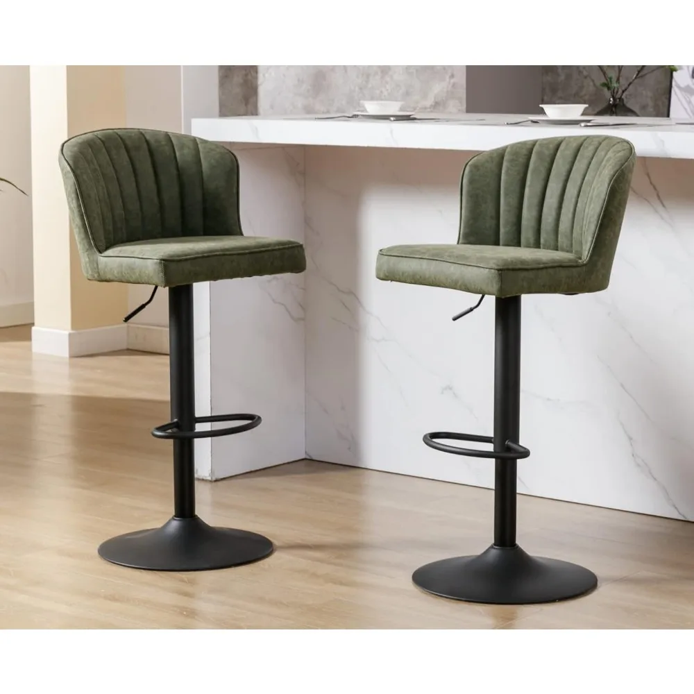 مجموعة كراسي بار ذات ارتفاع دوار مكونة من كرسيين بارين حديثين قابلين للتعديل مع مقاعد منجدة من الجلد الخلفي مع معدن #1