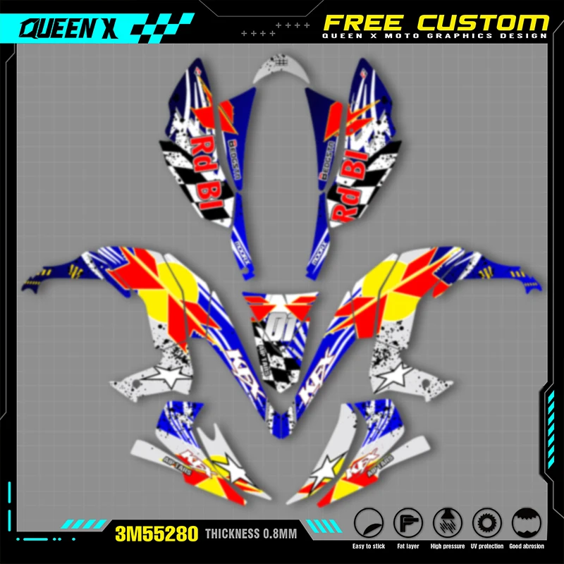 

Queen X MOTOR Motorcycle Graphics For Kawasaki KFX 450 450R Background Decal Stickers Kits Number Name Customize