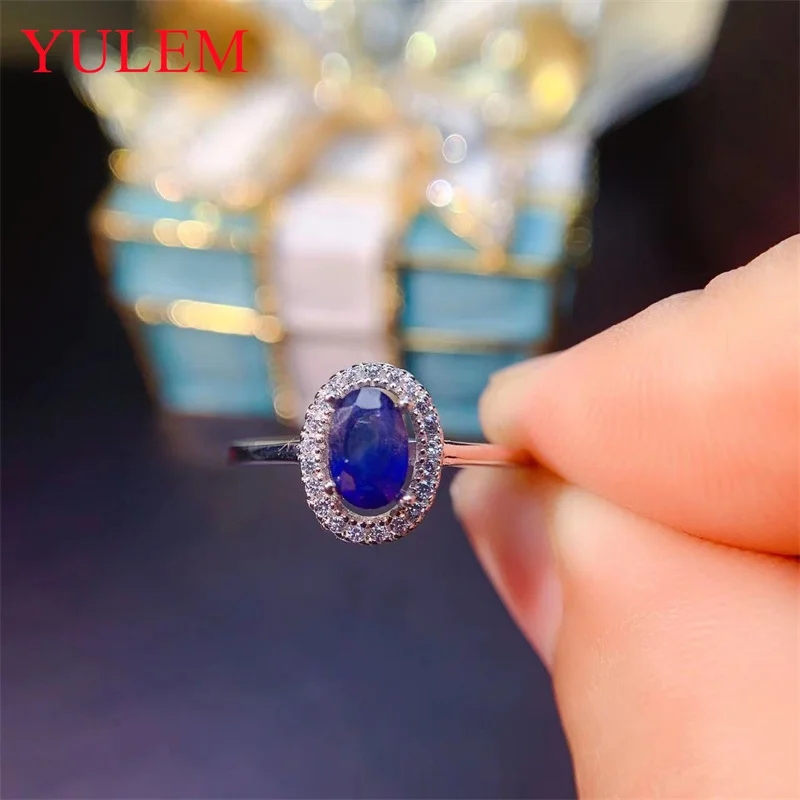 Silver 925 Ring Blue Sapphire Gemstone Ring for women 925 Sterling Silver Birthday Party Daily Gift Souvenir Love 4x6mm