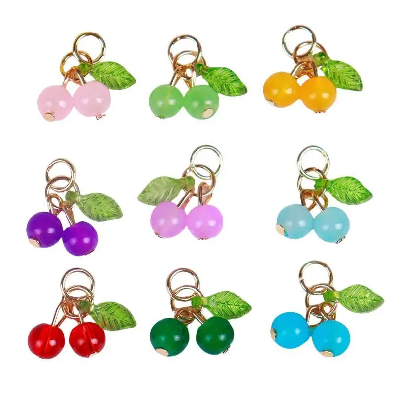 Adorable Red Cherry Glass Charms Fruit Pendants with Loop for DIY Jewelry Earring Bracelet Making Craft Accessories