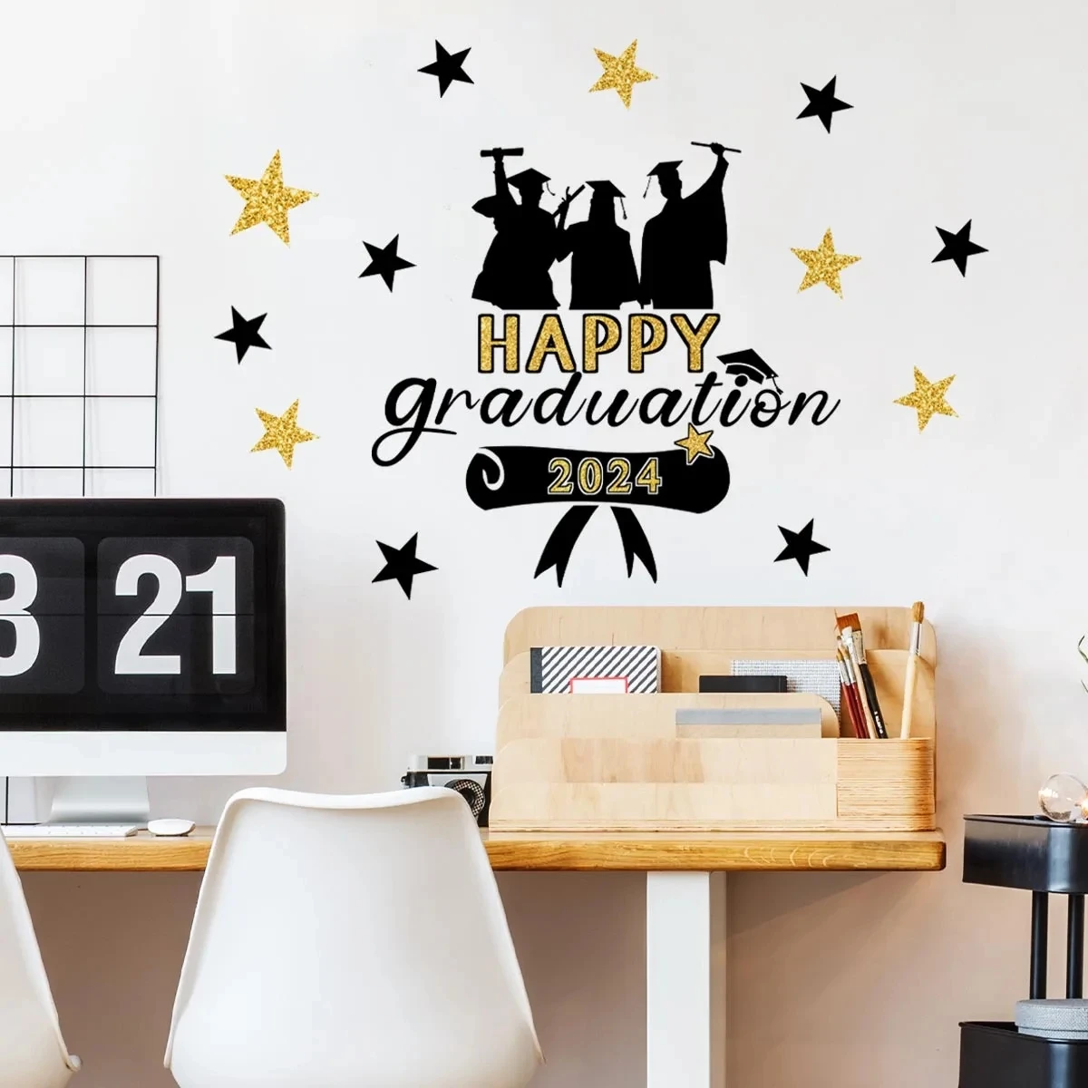 2American Style Creative English Graduation Season Wall Stickers Kids Room Door Learning Centre Home Decoration Decal Wallpaper