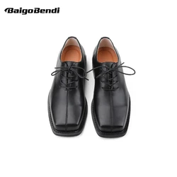 Trendy Square Toe Men's Simple Business Man Black Leather Comfort Office Oxfords Daily Outdoor Shoes