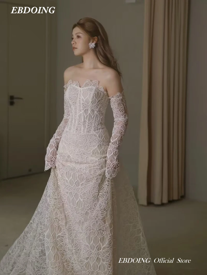 Robe De mariée sirène 2 en 1 en dentelle, avec manches longues détachables, sur mesure, grandes tailles, nouvelle collection