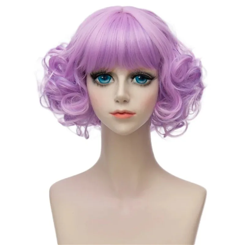 Femme Lolita perruque bal habiller mode couleur cheveux courts bouclés Halloween fête chapeaux frange cheveux courts synthèse perruque couverture