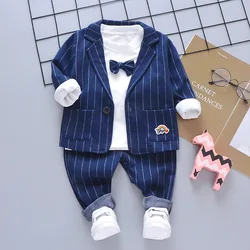 Fashion Children Gentleman Stripe Tops+Coat+Pants 3pcs Suits Baby Boys Tracksuit Party Formal Dress Up 1 2 3 4 Years