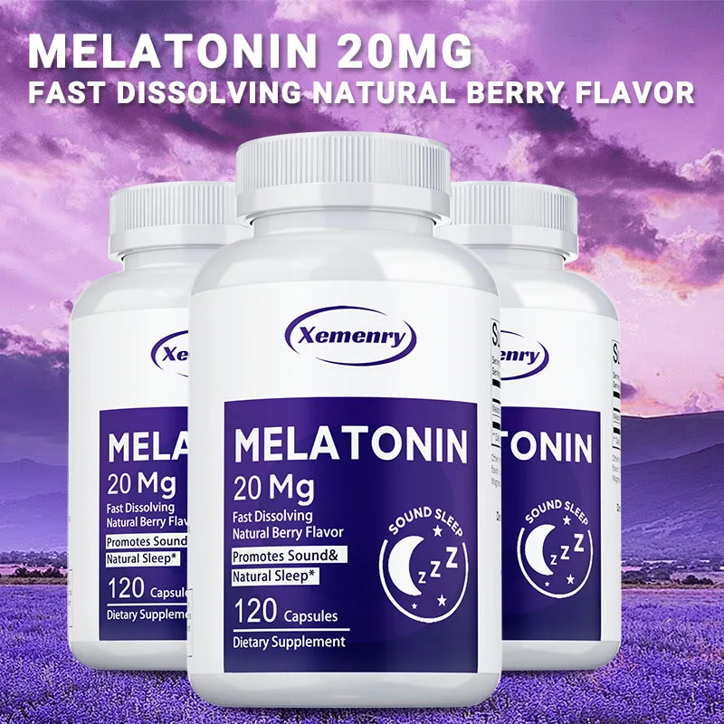 Melatonin Capsules 20mg - Natural Formula, No Habit, Deep Sleep, Permanent Sleep, Natural Sleep
