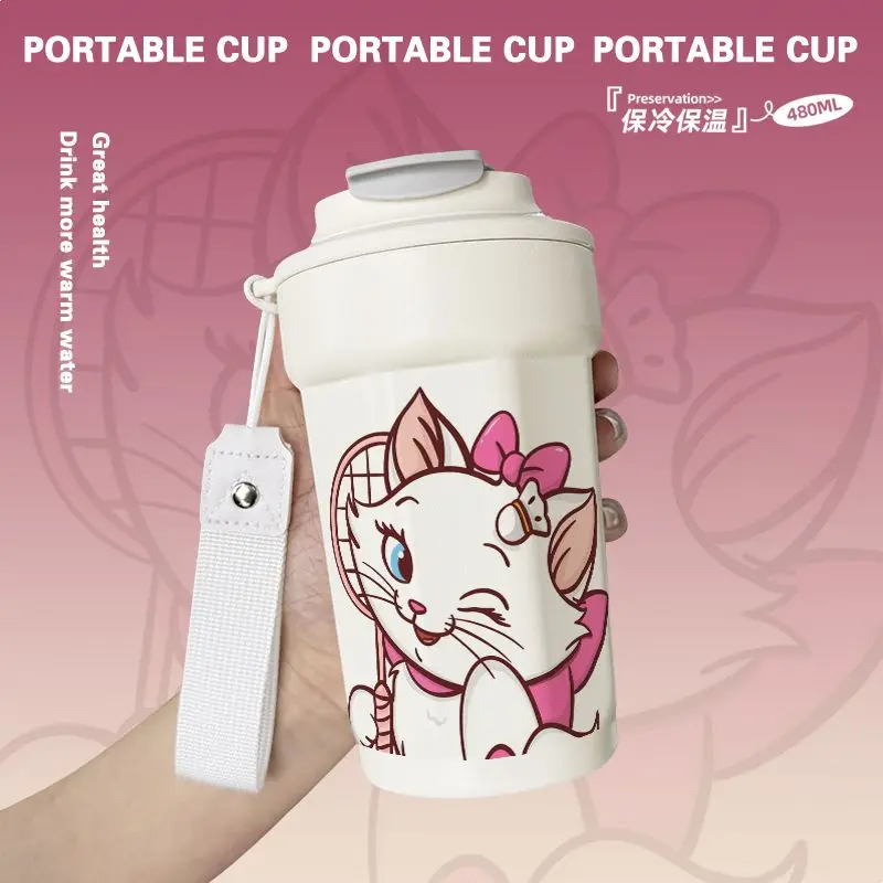 480Ml Anime Marie Coffee Cup Cartoon 316 Stainless Steel Student Portable Water Cups Kawaii Large Capacity Cold Water Bottle