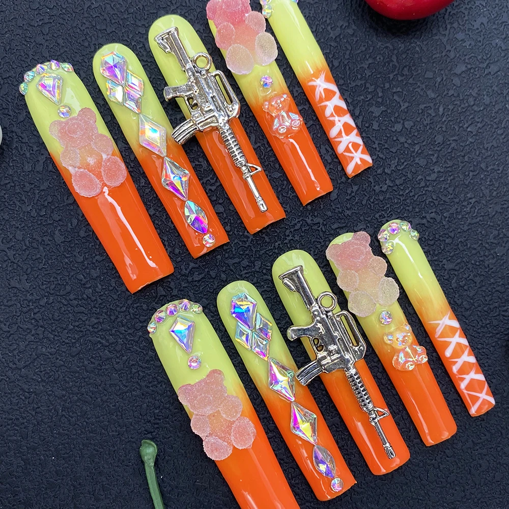 

Luxurious Exquisite Decoration Extra Long Handmade Press on Nails 10PCS Glamorous Unique Design Coffin False Manual Manicure Art