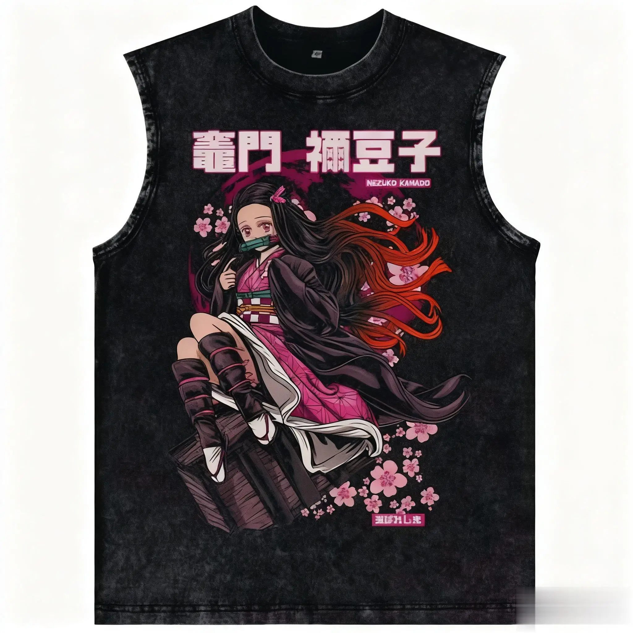 Nieuwe Trendy Demon Slayer Mouwloos T-shirt Man Vrouwen Tank Top Vintage Wassen Anime Gedrukt Gym Vest Streetwear Harajuku Oversized