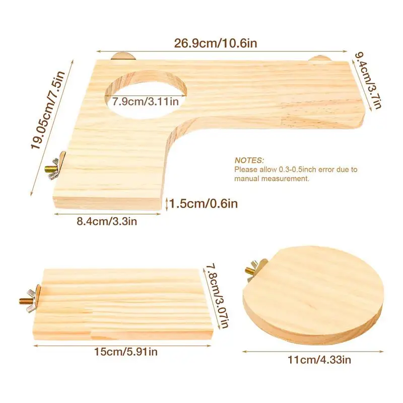 4 buah Set Platform kayu Hamster papan stasiun bulat kayu Aksesori kandang Hamster Platform berdiri lubang bulat berbentuk L