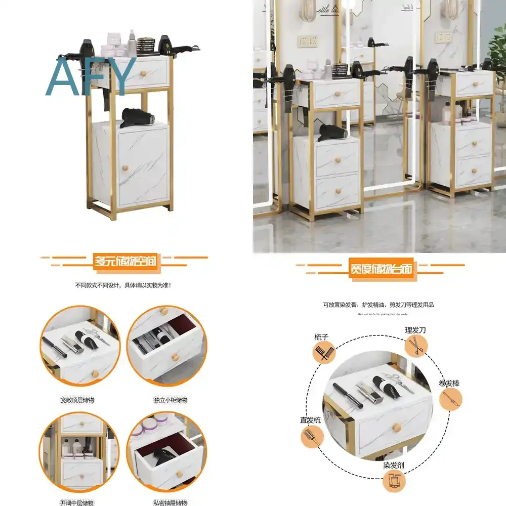 Tool Cabinet for Barber Shop Mirror Table for Beauty Salon Dryer for Hair Dryer Station Storage Organizer with Shelves and