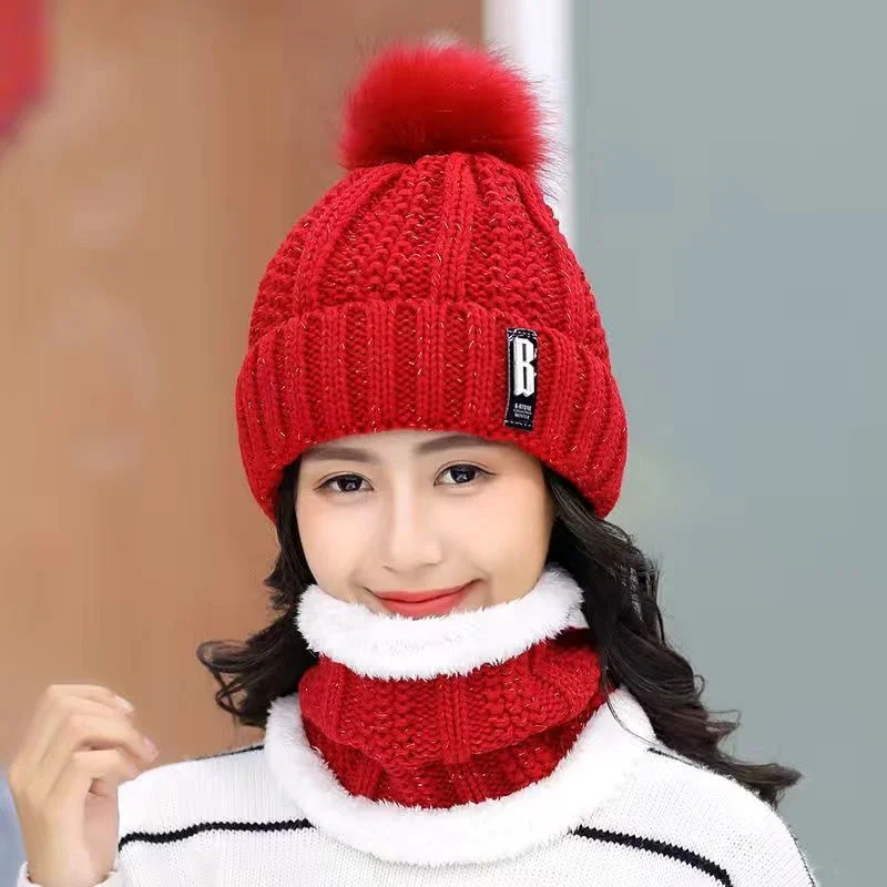 Knitted Hat Ski Women Hat Windproof Winter Outdoor Knit Thick Siamese Scarf Collar Warm Keep Face Warmer Beanies Hat