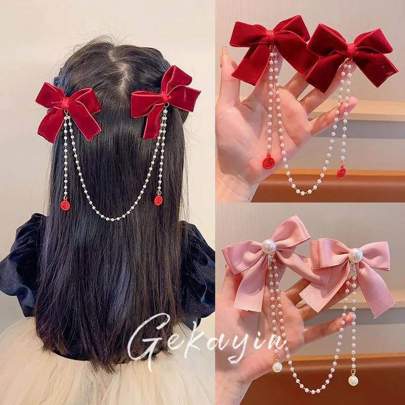 

Новая заколка для волос с жемчужным бантом и кисточкой, элегантная однотонная бархатная заколка для волос, детские лучшие заколки принцессы, модные красивые аксессуары для волос