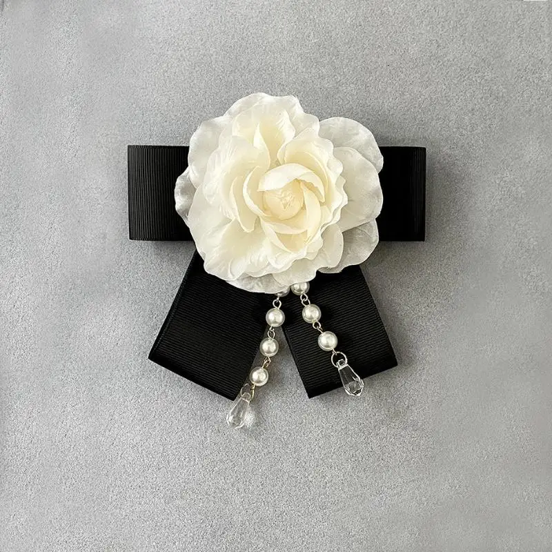 ✰✪Vintage Black Camellia Bow Brooch Elegant Neck Tie Brooch Mourning Brooches Formal Wear Shirt Collar Pins Jewelry Decoration