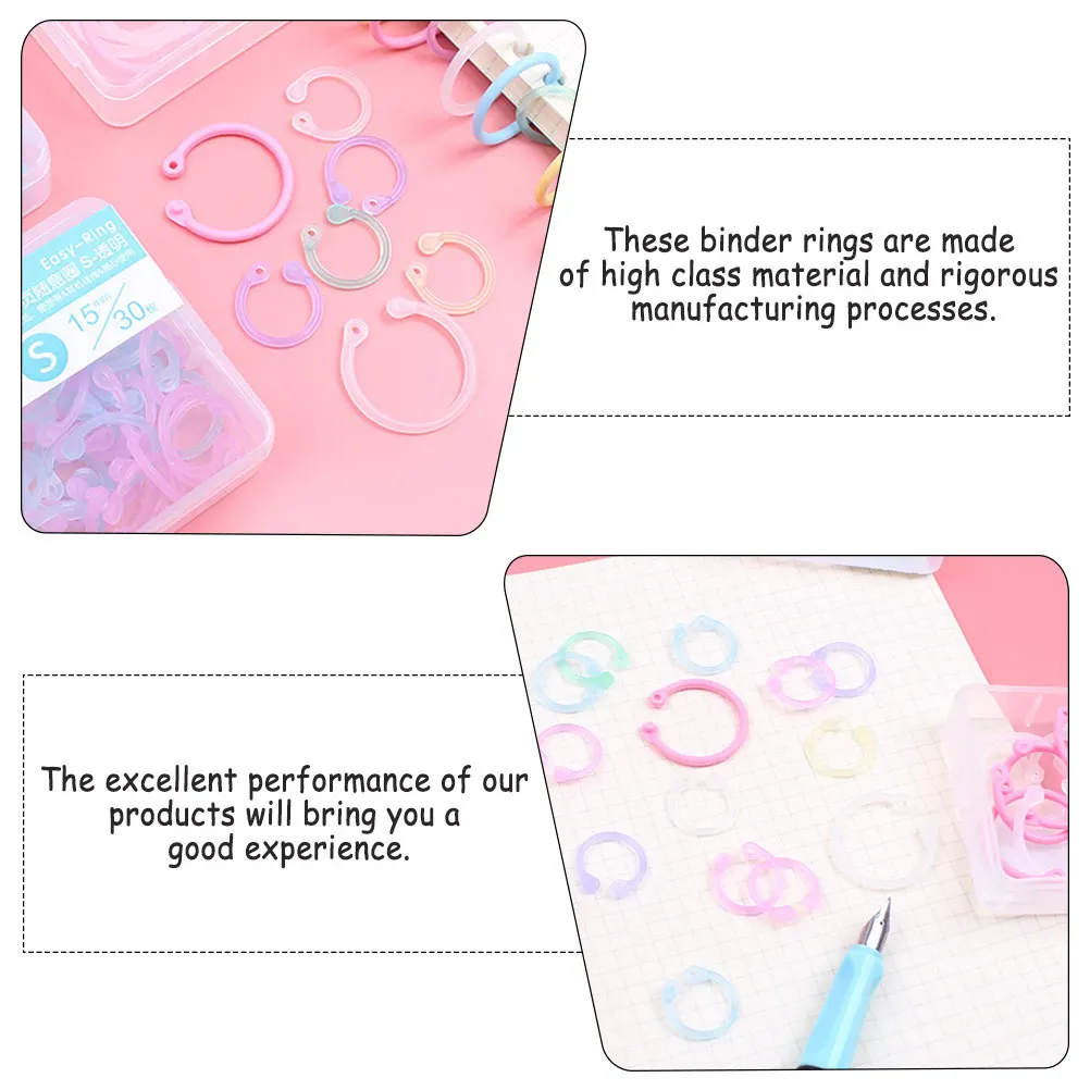60Pcs Reliable Plastic Binder Rings for Notebook Planner Organization Easy Clip Book Circles Multipurpose Household Office Paper