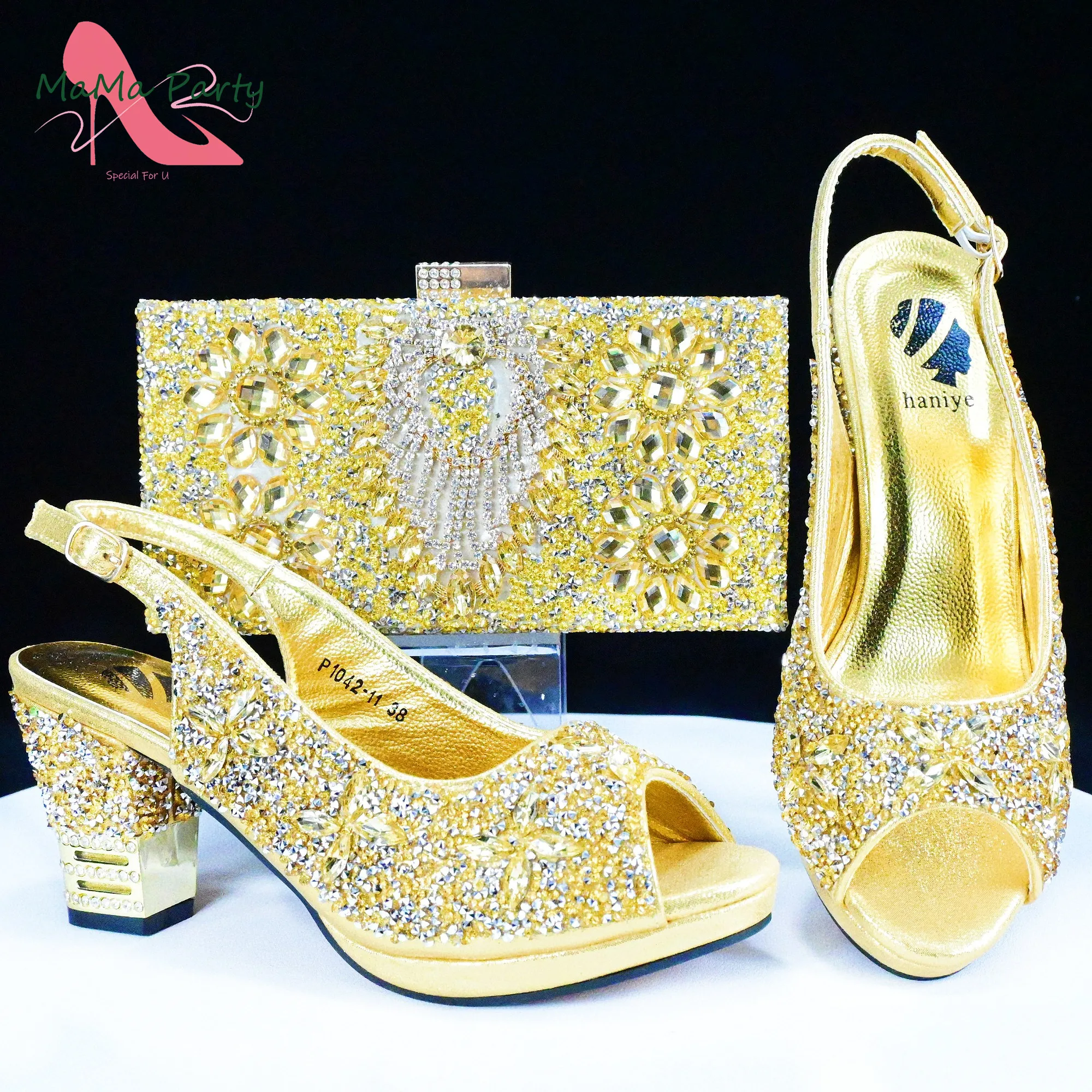 

Sweet Fashion Style Nigerian Ladies Lovely Shoes and Bag to Match Set in Gold Color 2024 Specials Pumps for Dress