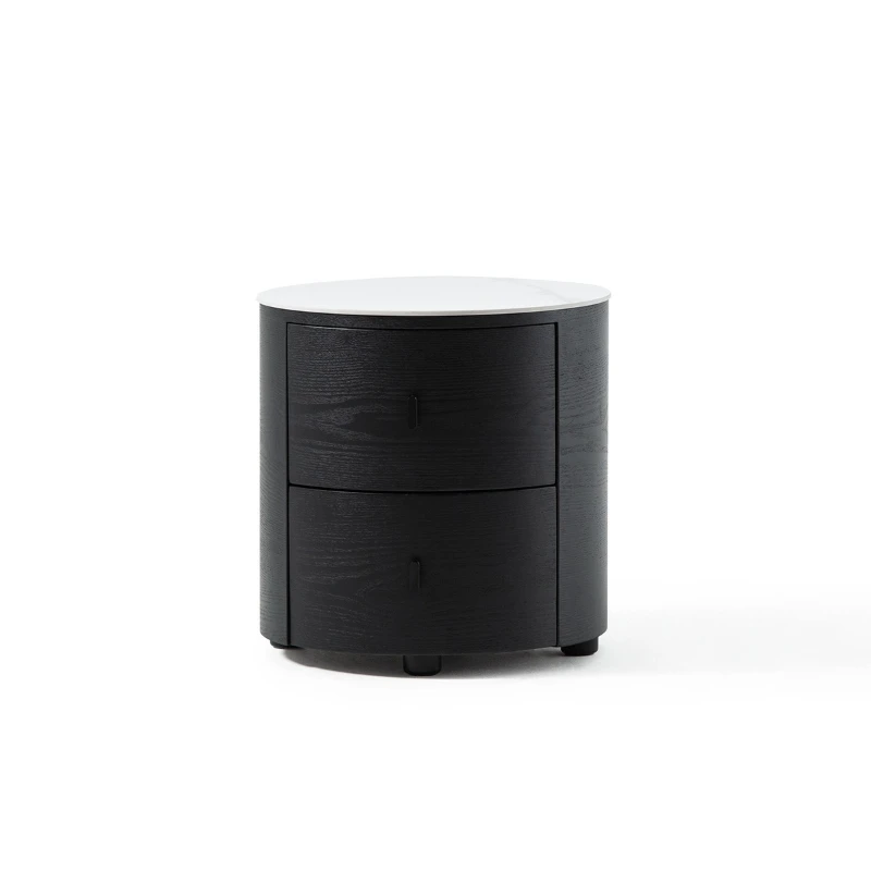 

Italian minimalist round bedside table, smoked bedroom