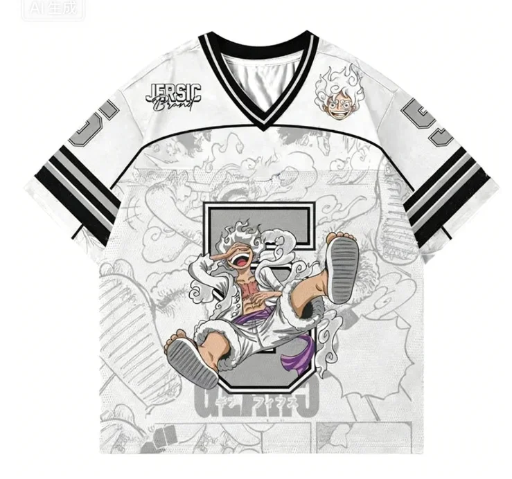 

2026 New Football Jerseys, Japanese Anime Bandai One Piece Luffy and Zoro T-shirt, Sporty Street Loose for Men and Children