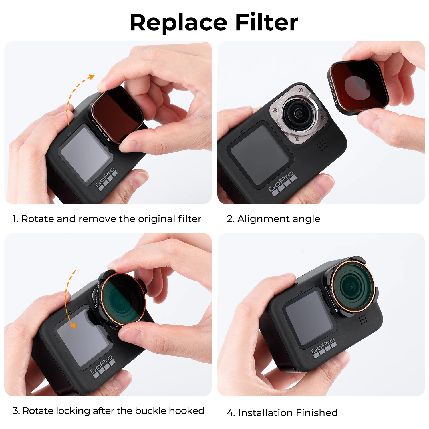 K&F Concept Action Camera Filter Set 4pcs HD (ND8+ND16+ND32+CPL) with Anti-reflection Film for GOPRO Hero 9/10/11/12 Accessories