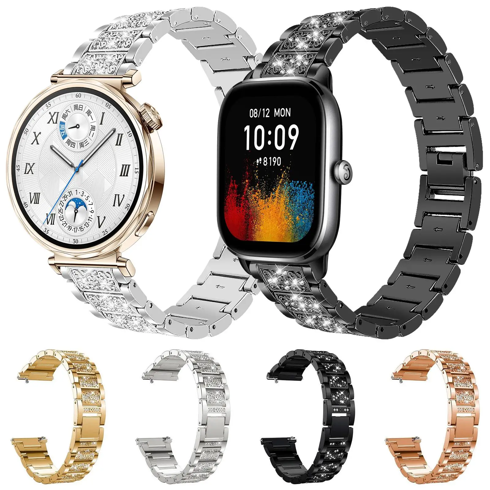 xDfind Diamond Jewelry Steel Watch Band 20mm For Amazfit Bip U/Lite/Bip 3 Pro/GTS4 Mini/GTS 3/GTS 2E/GTS 2 Mini/GTS 2/Active 2