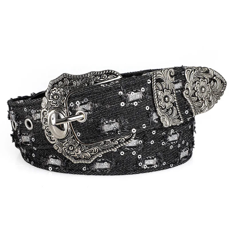 Women's Retro Casual Trend Rhinestone Buckle Belt, Street Ripped Denim Style Punk Rock Versatile Fashion Accessory，For Men Women