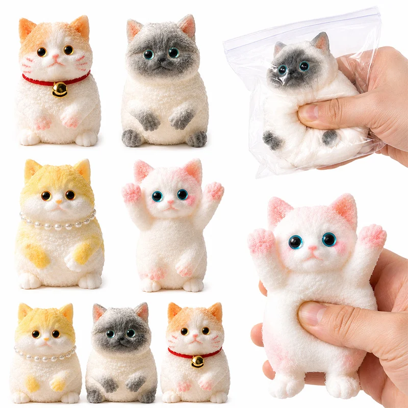 Brinquedo Macio e Fofo de Gato Squishy Kawaii, Figura de Animal de Crescimento Lento, Aliviador de Estresse, Mini Pelúcia para Apertar, Presente para Crianças e Adultos