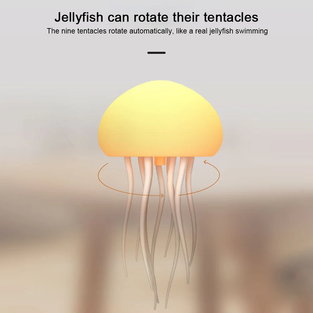 3D Jellyfish Night Light Jellyfish Bedside Lamp Voice Control with Rotating Tentacles Type-C Charging for Home Bedroom Decor